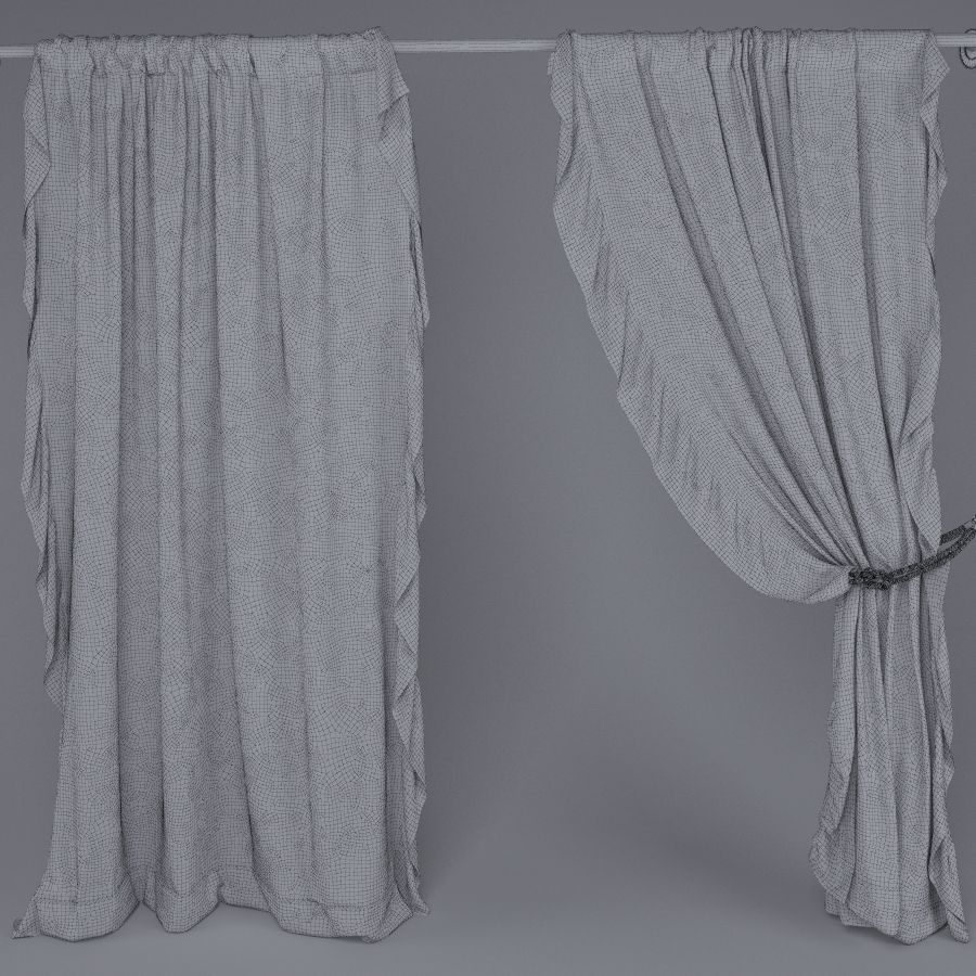Linen Lace Curtain 3D model_7