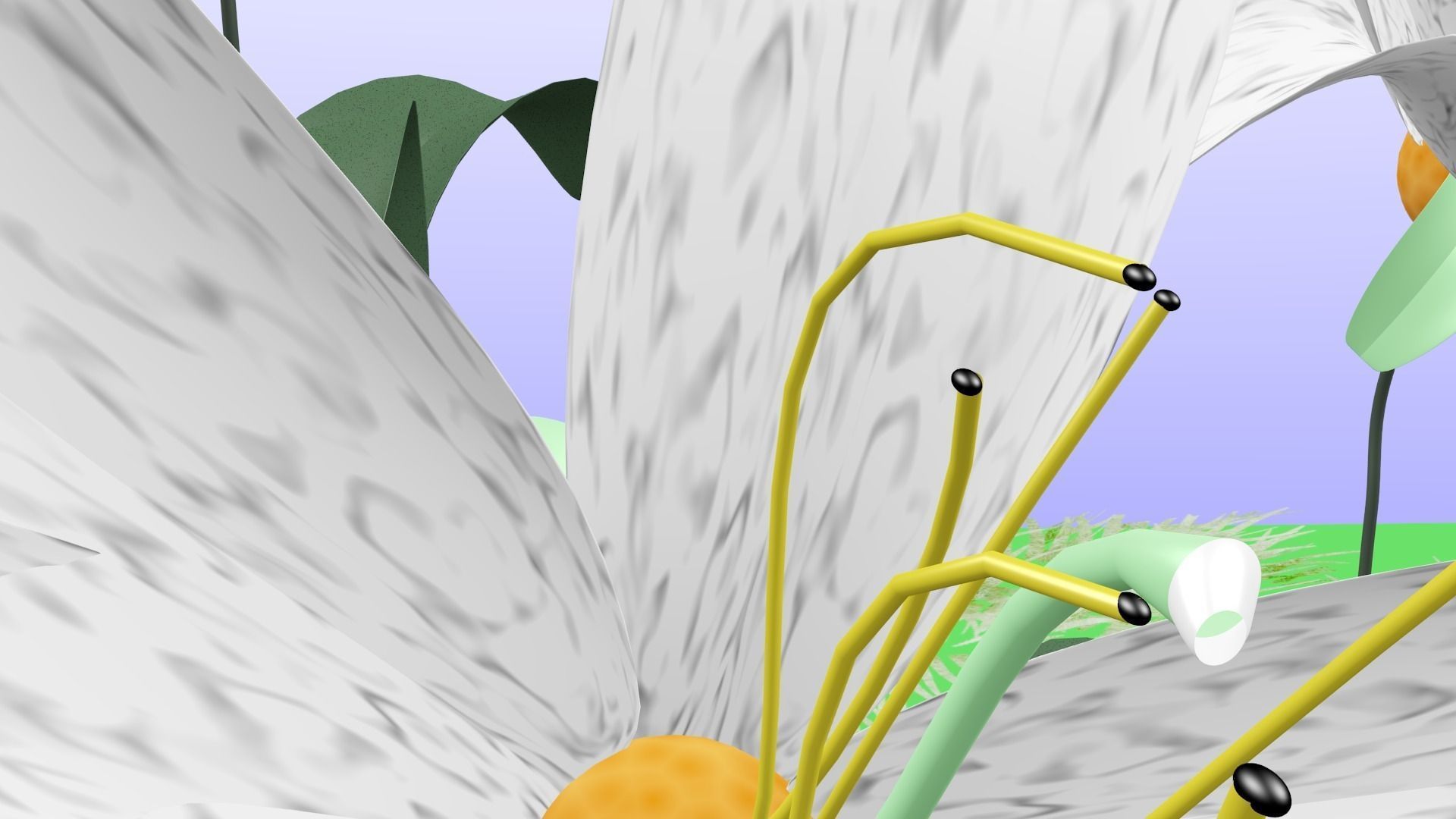 Field of white striped flowers Free 3D model_4