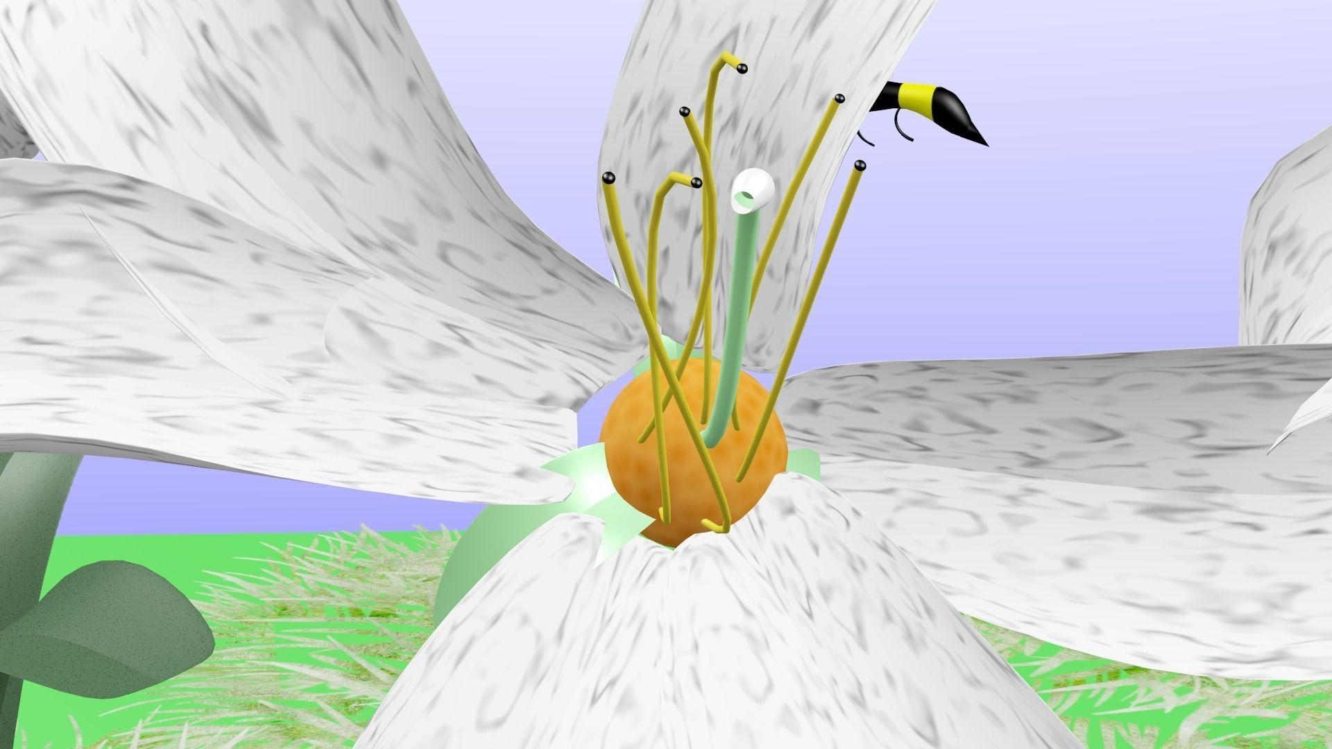 Field of white striped flowers Free 3D model_1