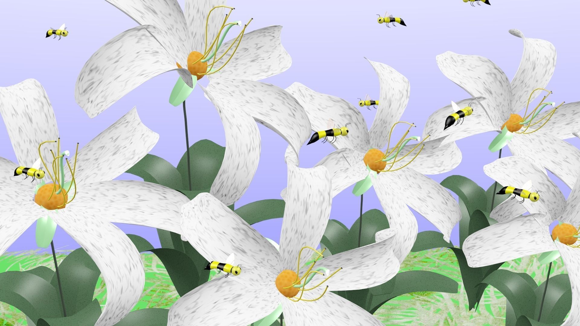 Field of white striped flowers Free 3D model_0