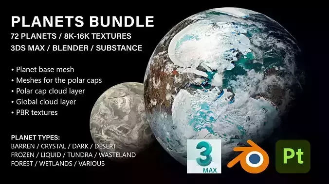 72 PBR Planets Bundle - 8K-16K Textures 3D model