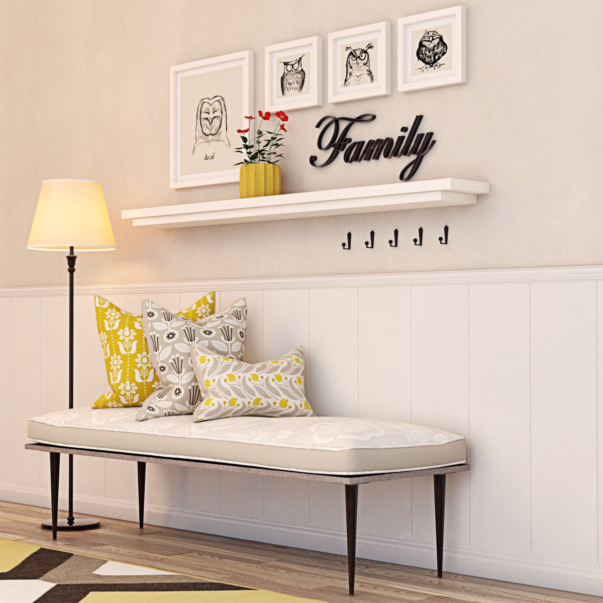 Bench for entryway 3D model_1