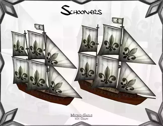Micro-Schooners ship with two sails Low-poly 3D model