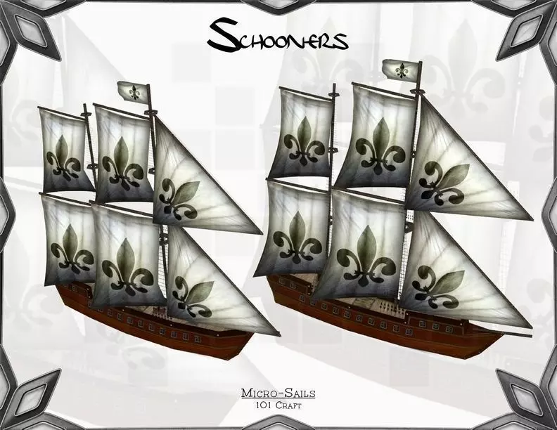 Micro-Schooners ship with two sails Low-poly 3D model_0