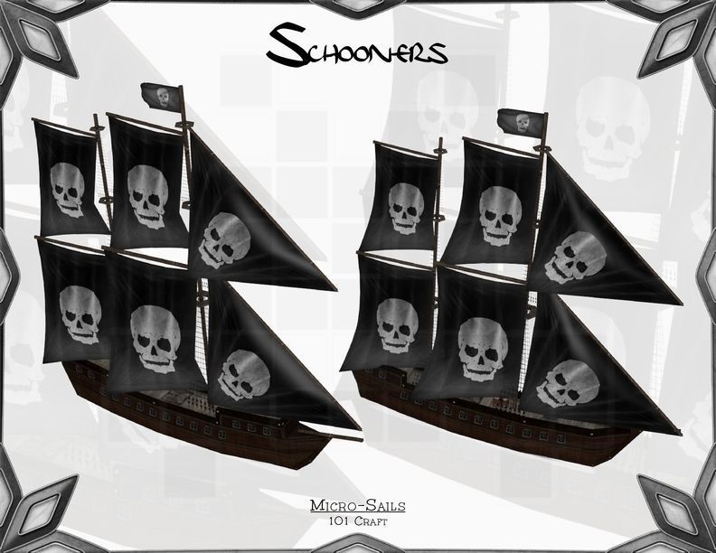 Micro-Schooners ship with two sails Low-poly 3D model_2