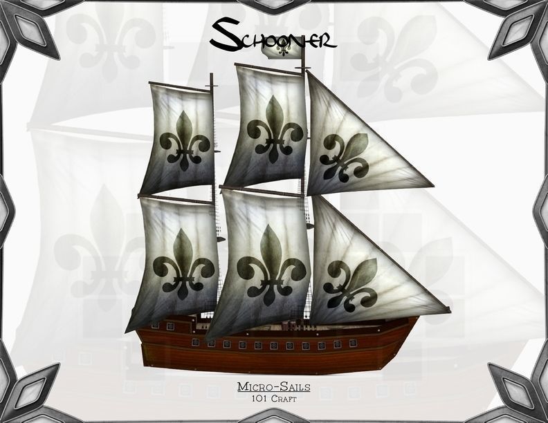 Micro-Schooners ship with two sails Low-poly 3D model_1