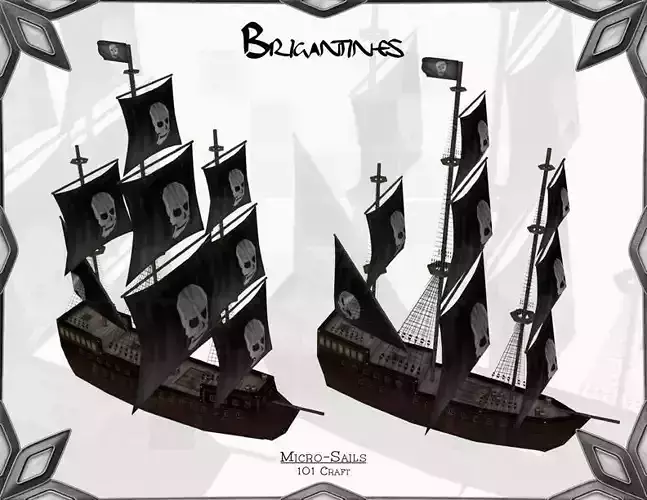 Micro-Brigantines bulwins pirate ship Low-poly 3D model