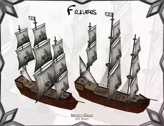 Micro-Frigates pirate ship with two sails Low-poly 3D model
