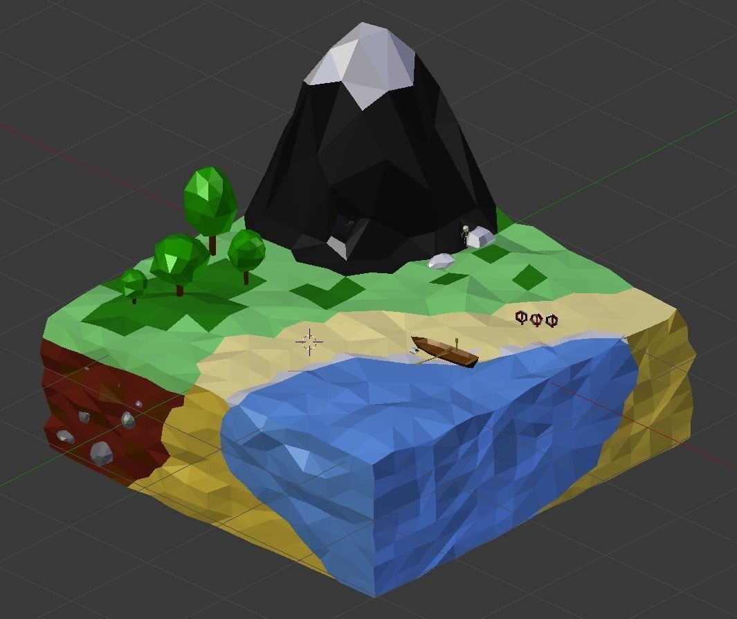Low-poly beach island with boat Free low-poly 3D model_2