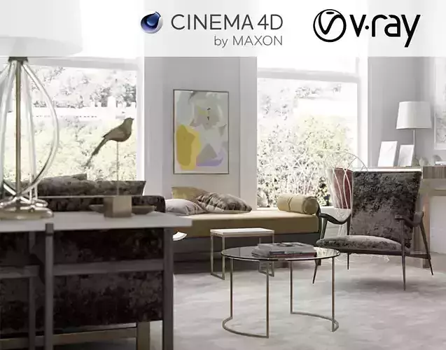 VRay - C4D Scene files - Living Room Interior 3D model
