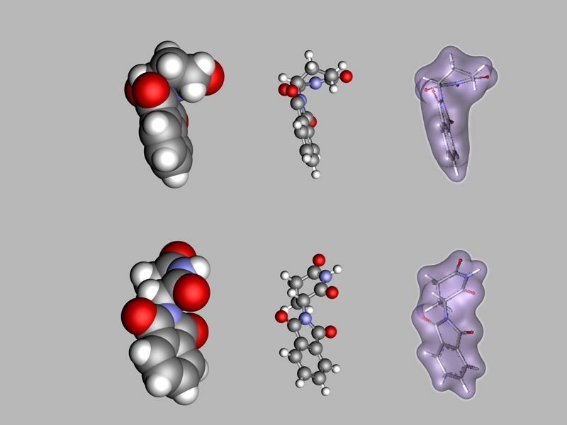 Thalidomide R- and S- enantiomer molecules 3D model_1