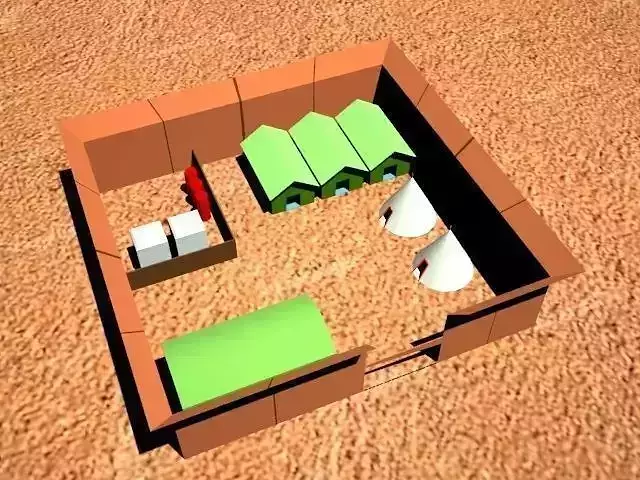 Terrain Low Poly house in desert Low-poly 3D model