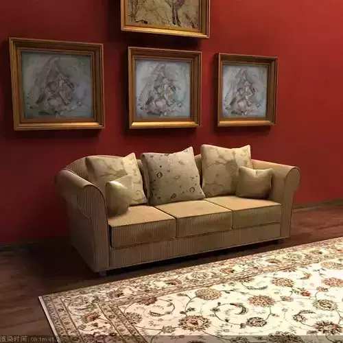 Sofa living room with couch and two paintings on wall