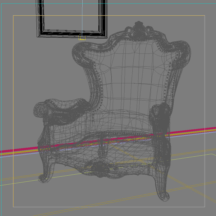 Sofa ornate chair with walls 3D model_1