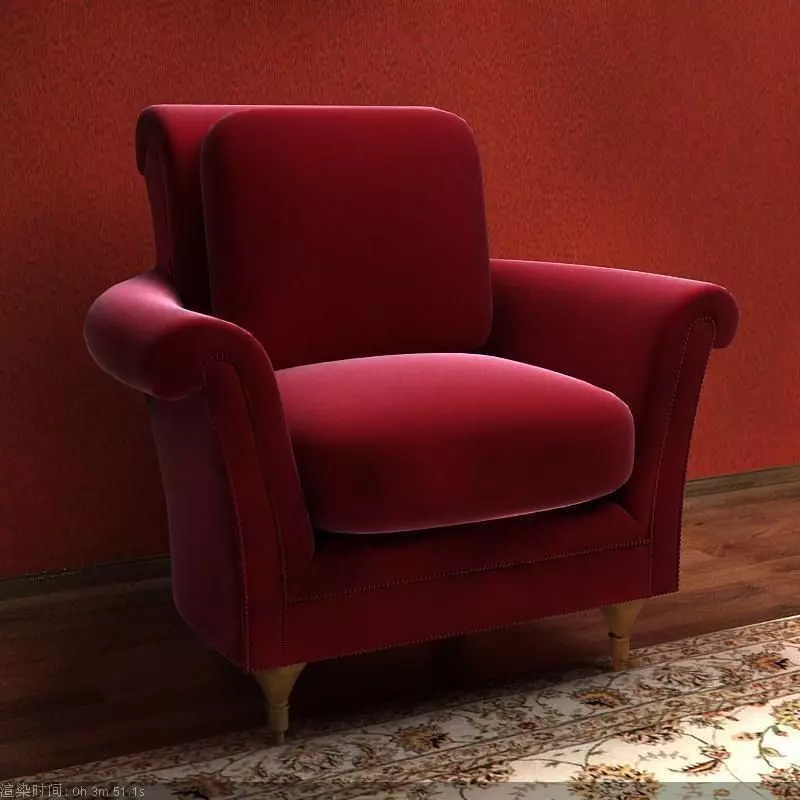 Sofa velvet chair 3D model_0