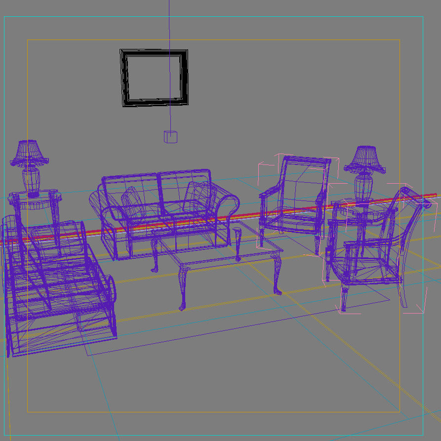 Sofa living room with furniture 3D model_1