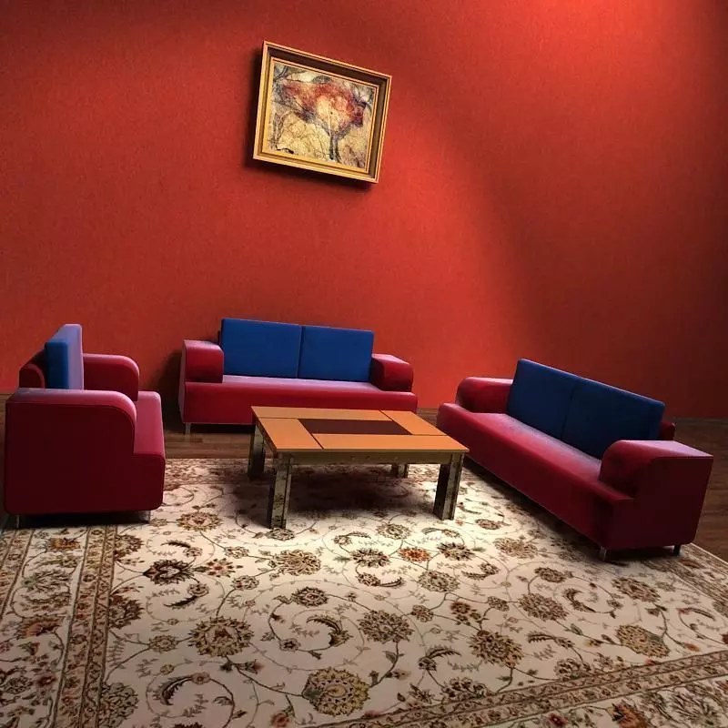 Sofa living room with couches and rug 3D model_0