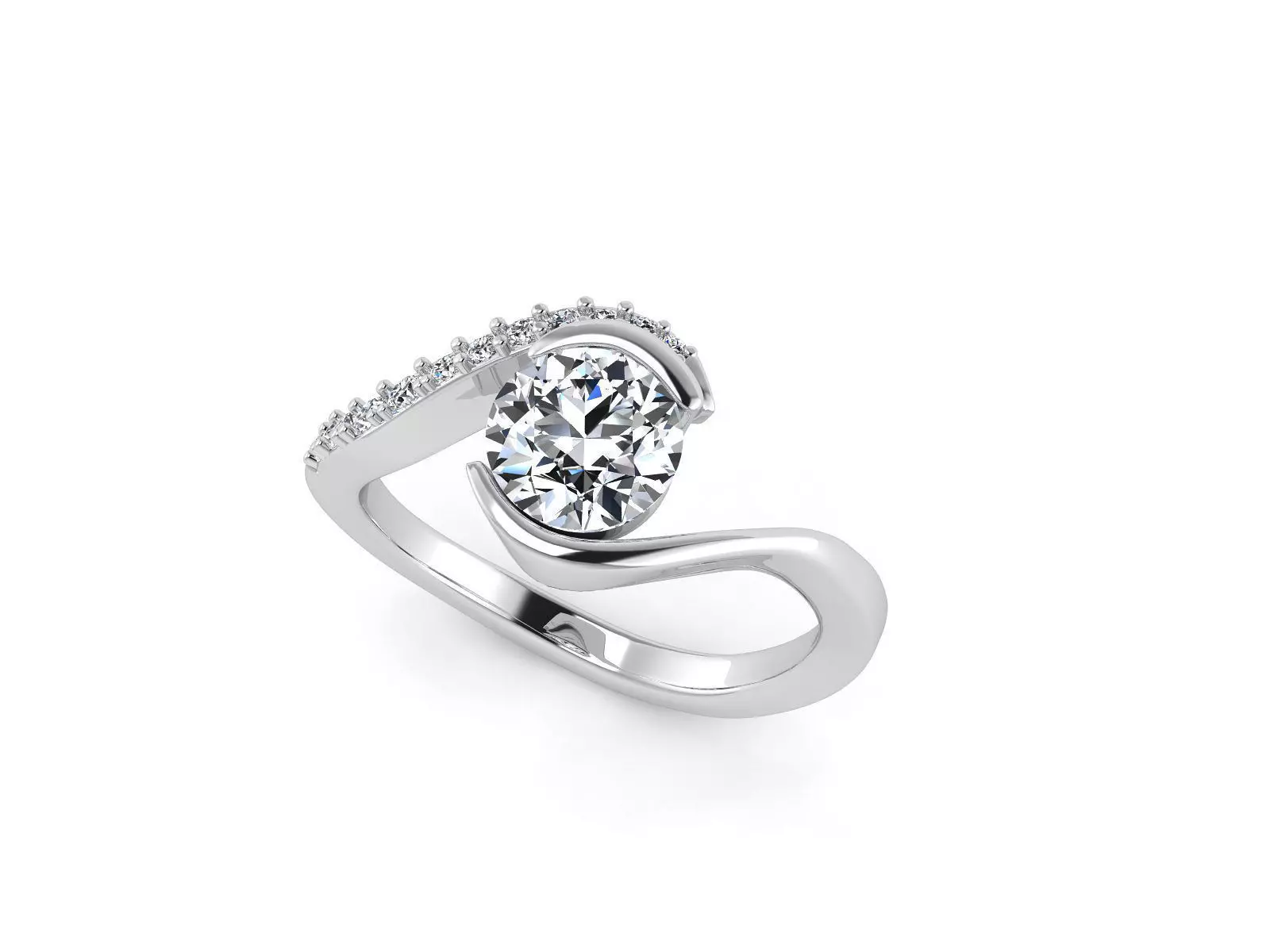 R diamond engagement ring goldMS004 3D print model_0