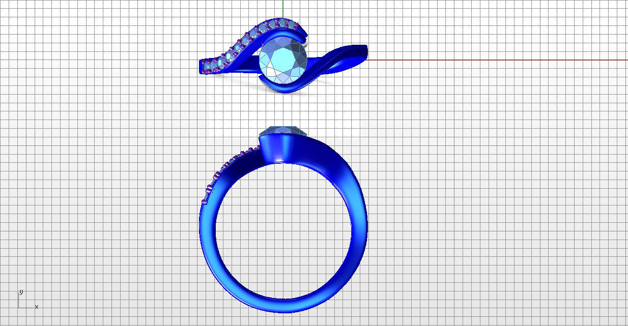 R diamond engagement ring goldMS004 3D print model_2