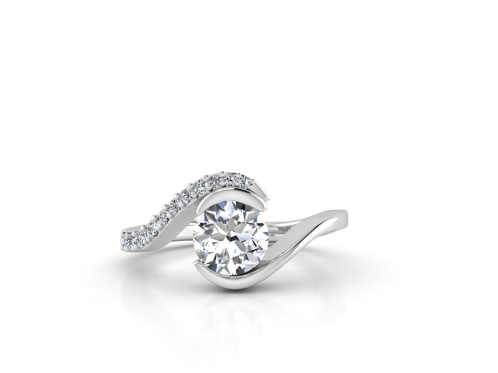 R diamond engagement ring goldMS004 3D print model_1
