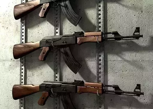AK-47 three rifles hanging on wall 3D model