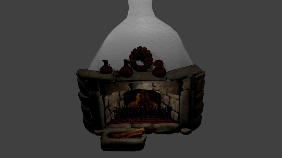 Fairy tale fireplace Low-poly 3D model_0