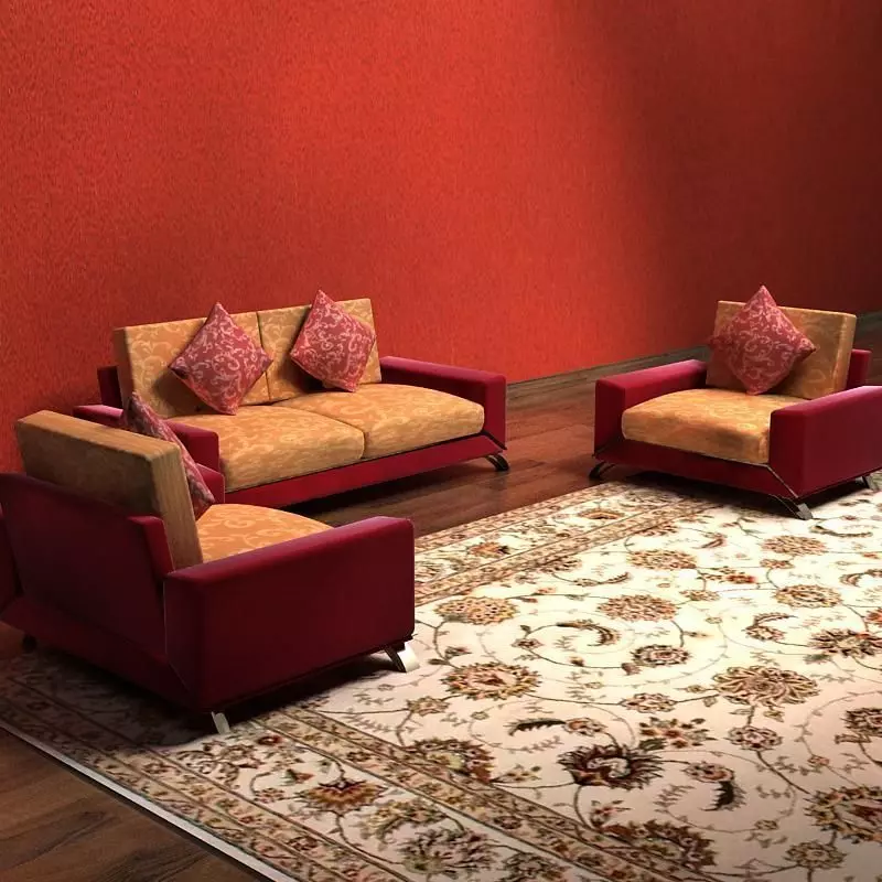 Sofa living room with furniture and rug 3D model_0