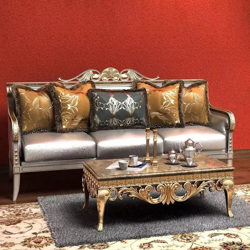 Sofa ornate living room with and coffee table 3D model_0