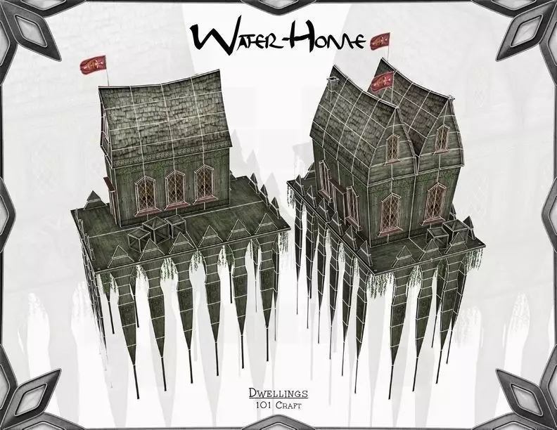 Water-Home wyrm house Low-poly 3D model_0