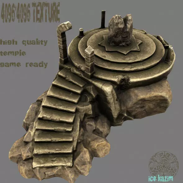 temple stone structure with stairs leading up to it Low-poly 3D model