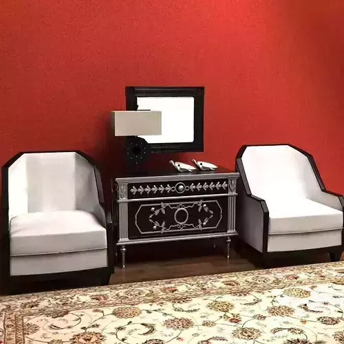 Sofa living room with two chairs and rug