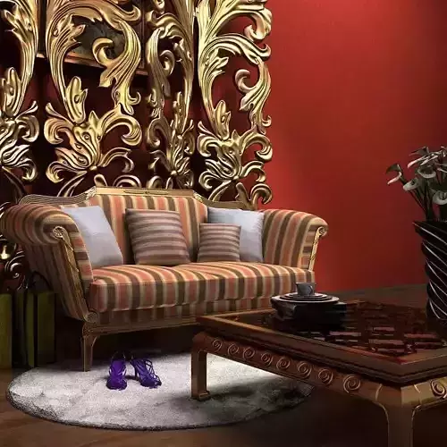 Sofa living room with ornate wall