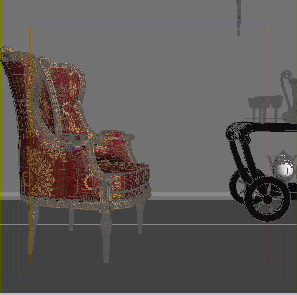 Sofa chair with walls and ornate rug 3D model_1