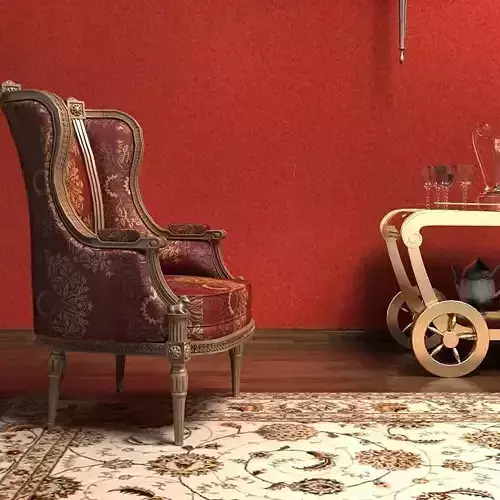 Sofa chair with walls and ornate rug