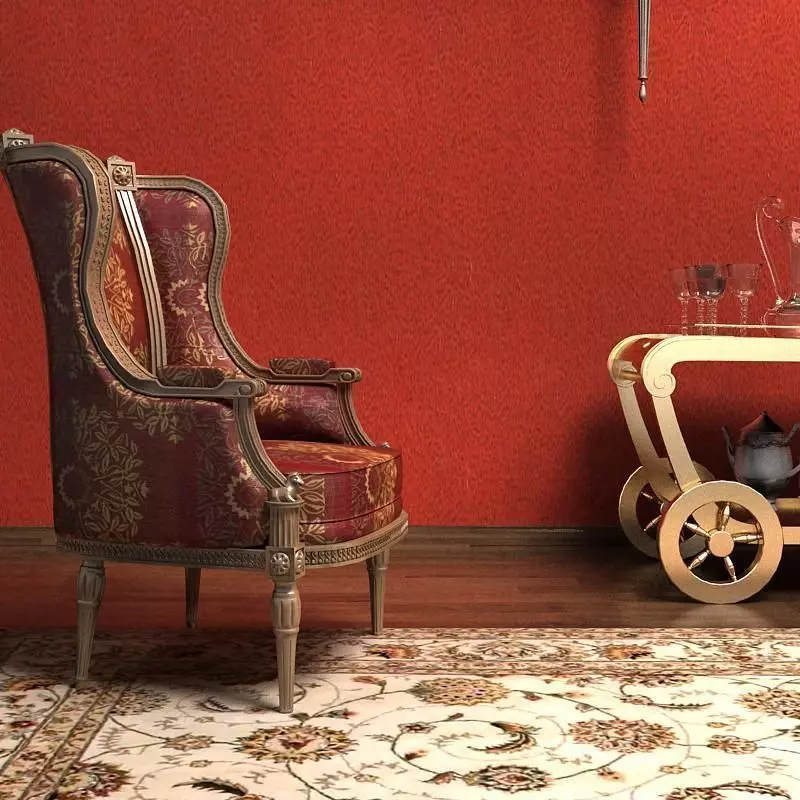 Sofa chair with walls and ornate rug 3D model_0