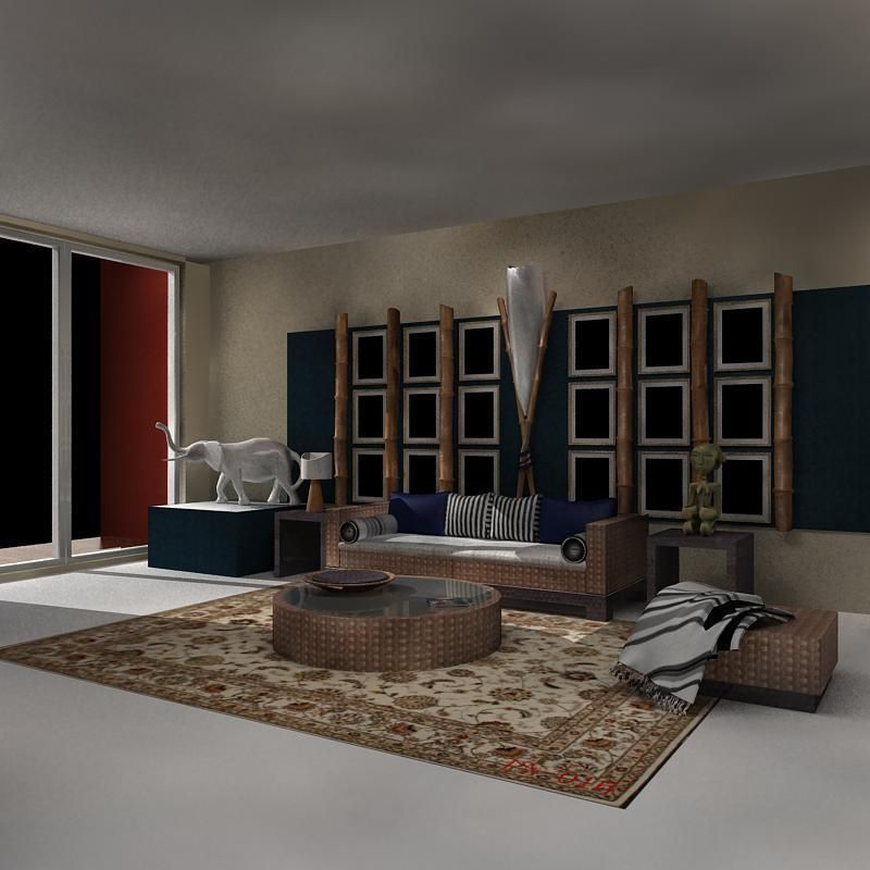 Sofa living room with bamboo furniture 3D model_2