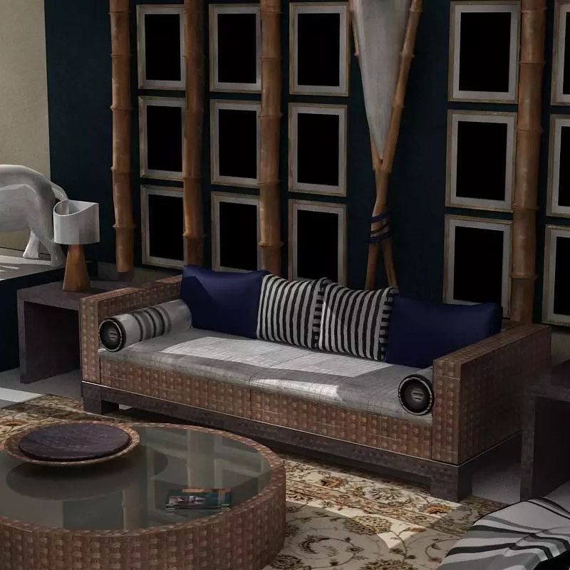 Sofa living room with bamboo furniture 3D model_0