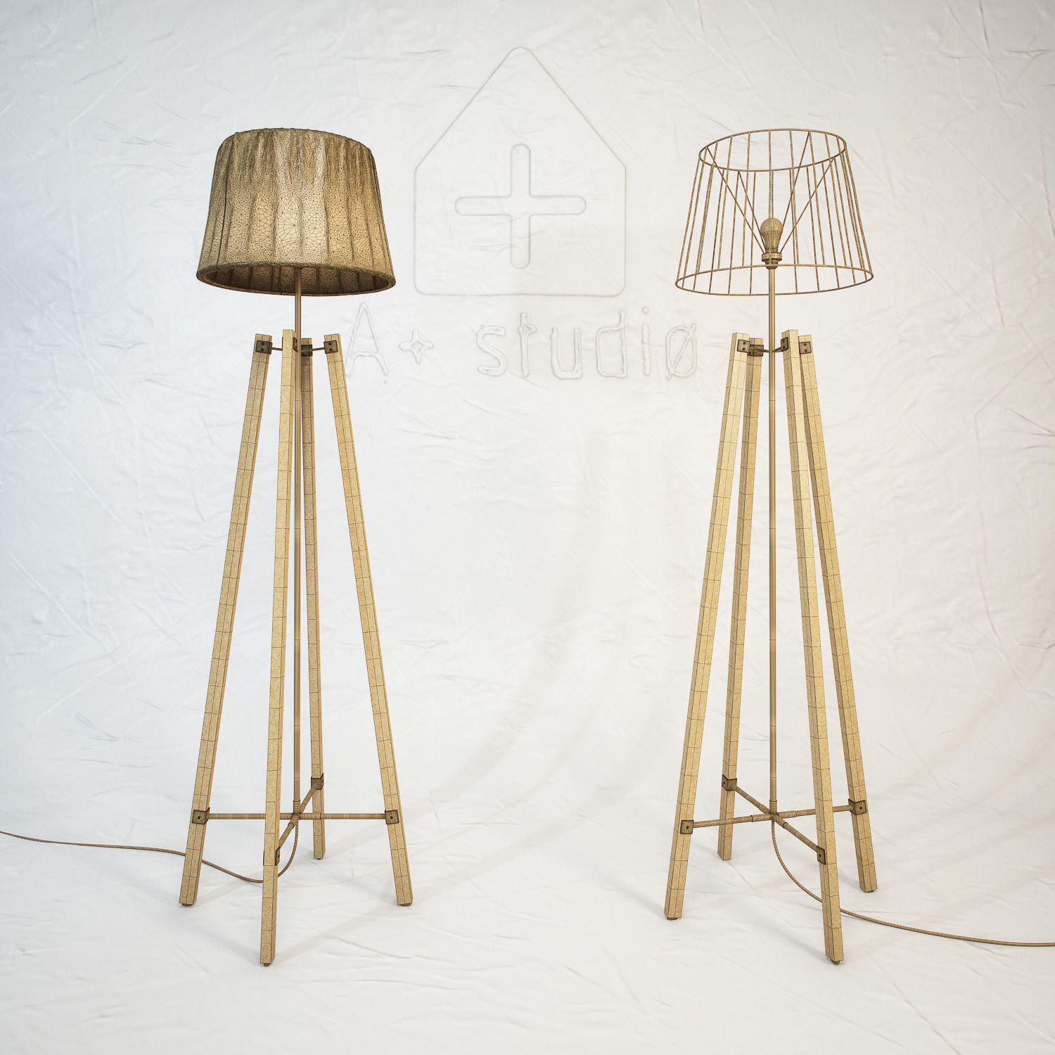 Wood Wire Floor Lamp 3D model_3