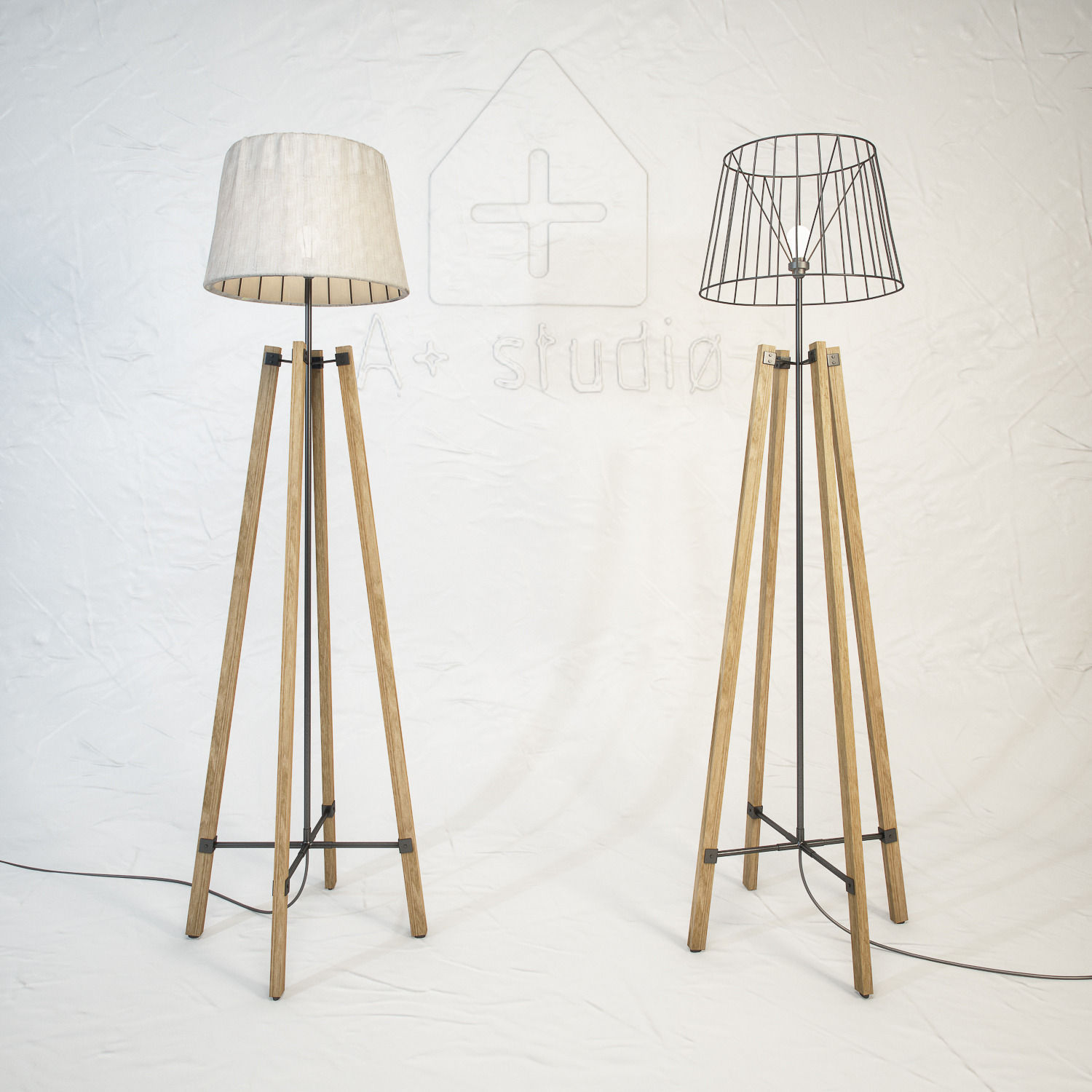 Wood Wire Floor Lamp 3D model_2