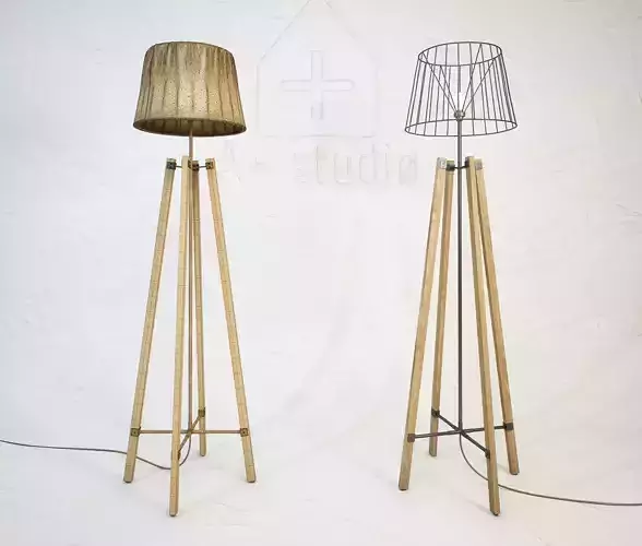 Wood Wire Floor Lamp 3D model