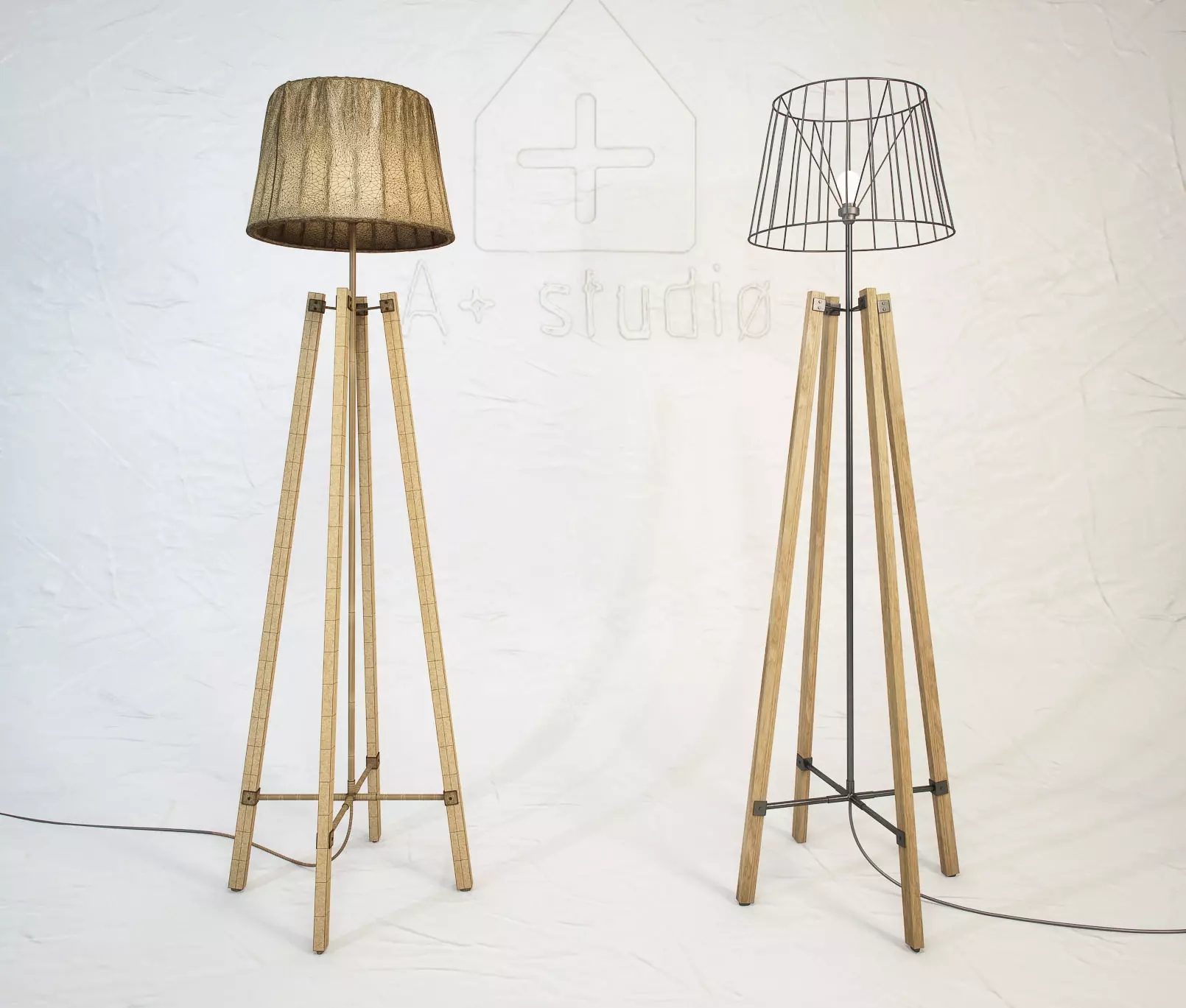 Wood Wire Floor Lamp 3D model_0