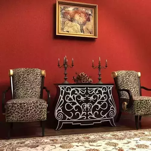 Sofa living room with walls and leopard chairs