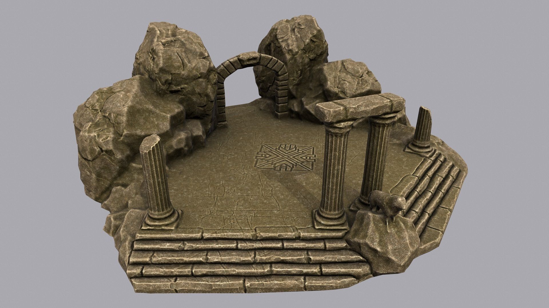 Temples stone structure with steps and pillars Low-poly 3D model_3
