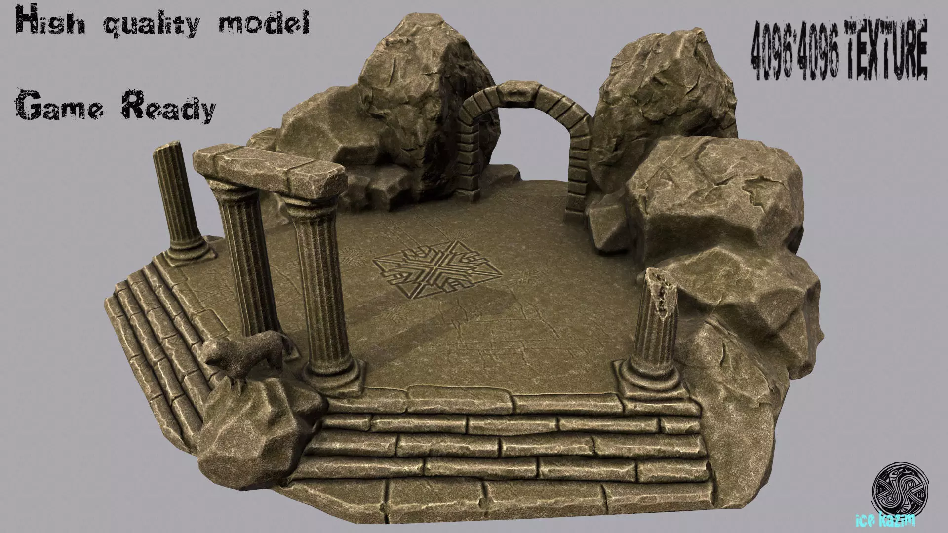 Temples stone structure with steps and pillars Low-poly 3D model_0