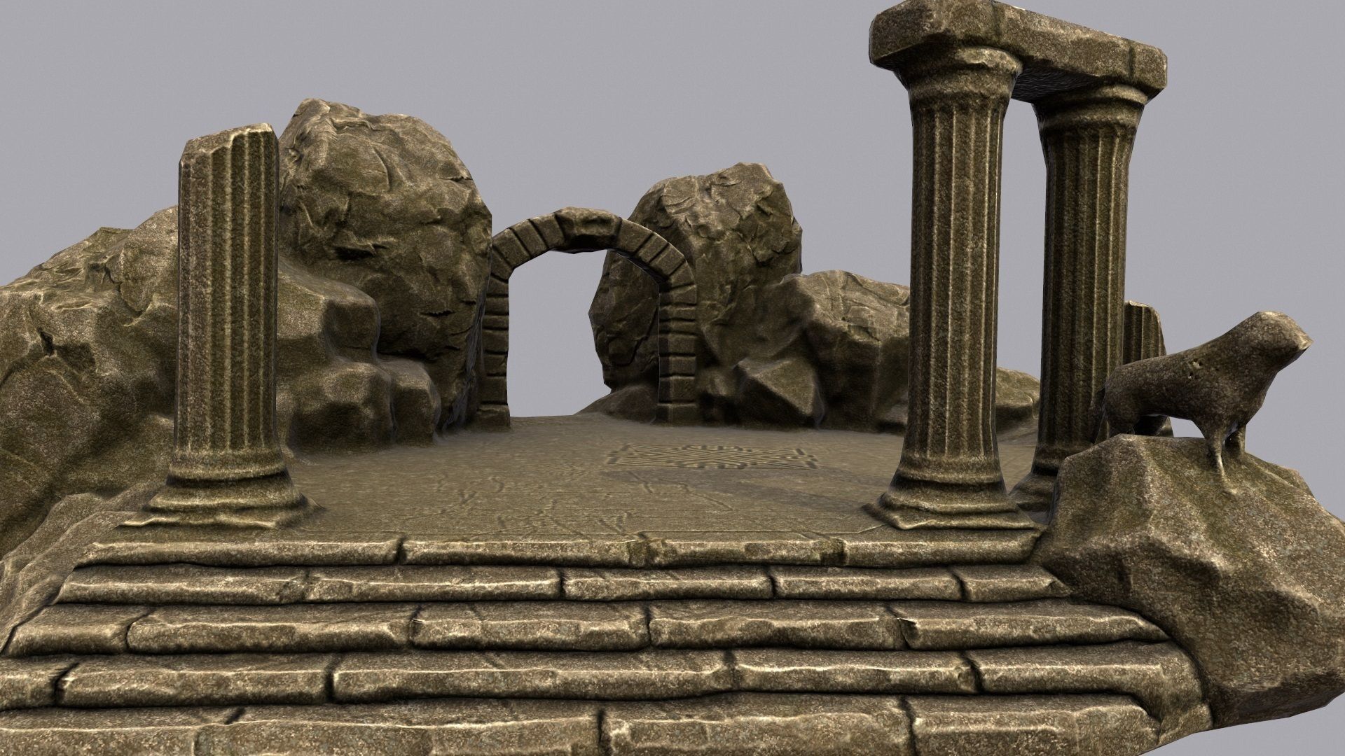 Temples stone structure with steps and pillars Low-poly 3D model_1