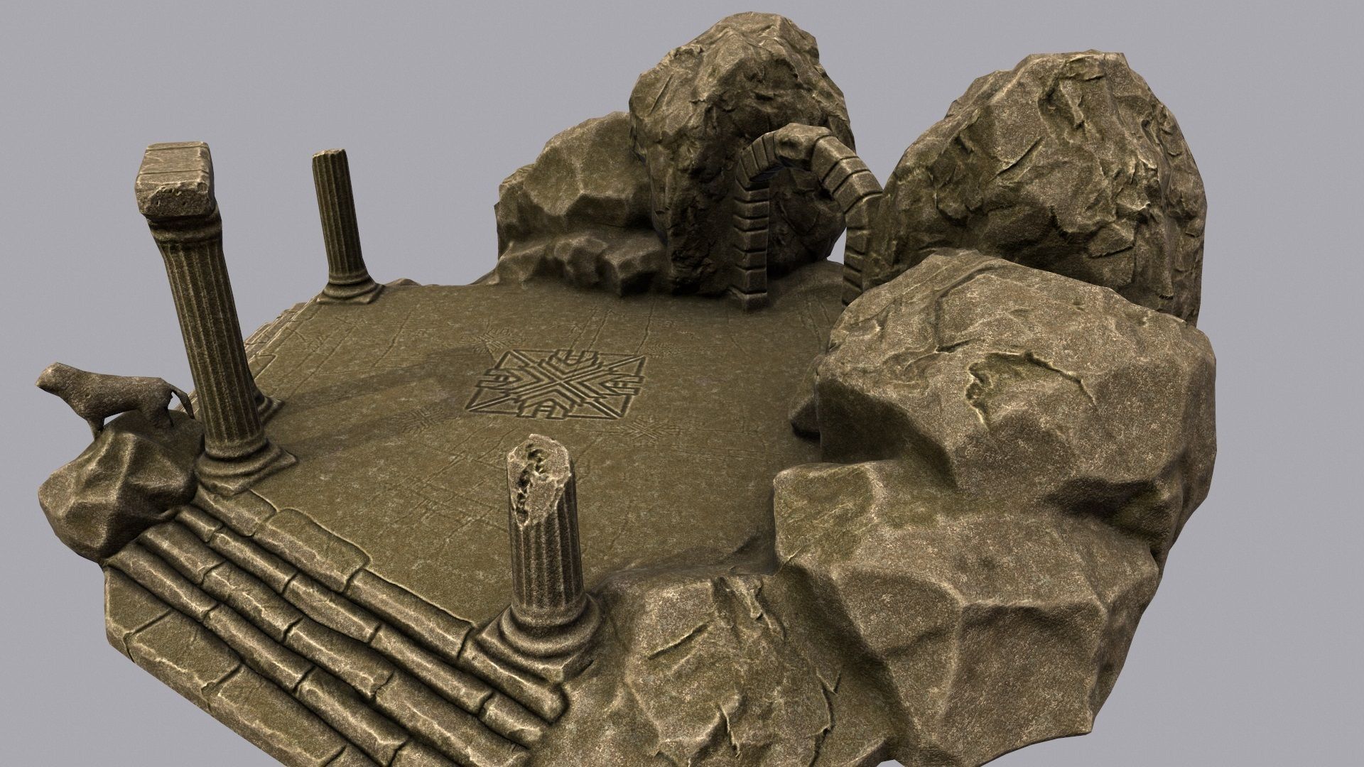 Temples stone structure with steps and pillars Low-poly 3D model_2