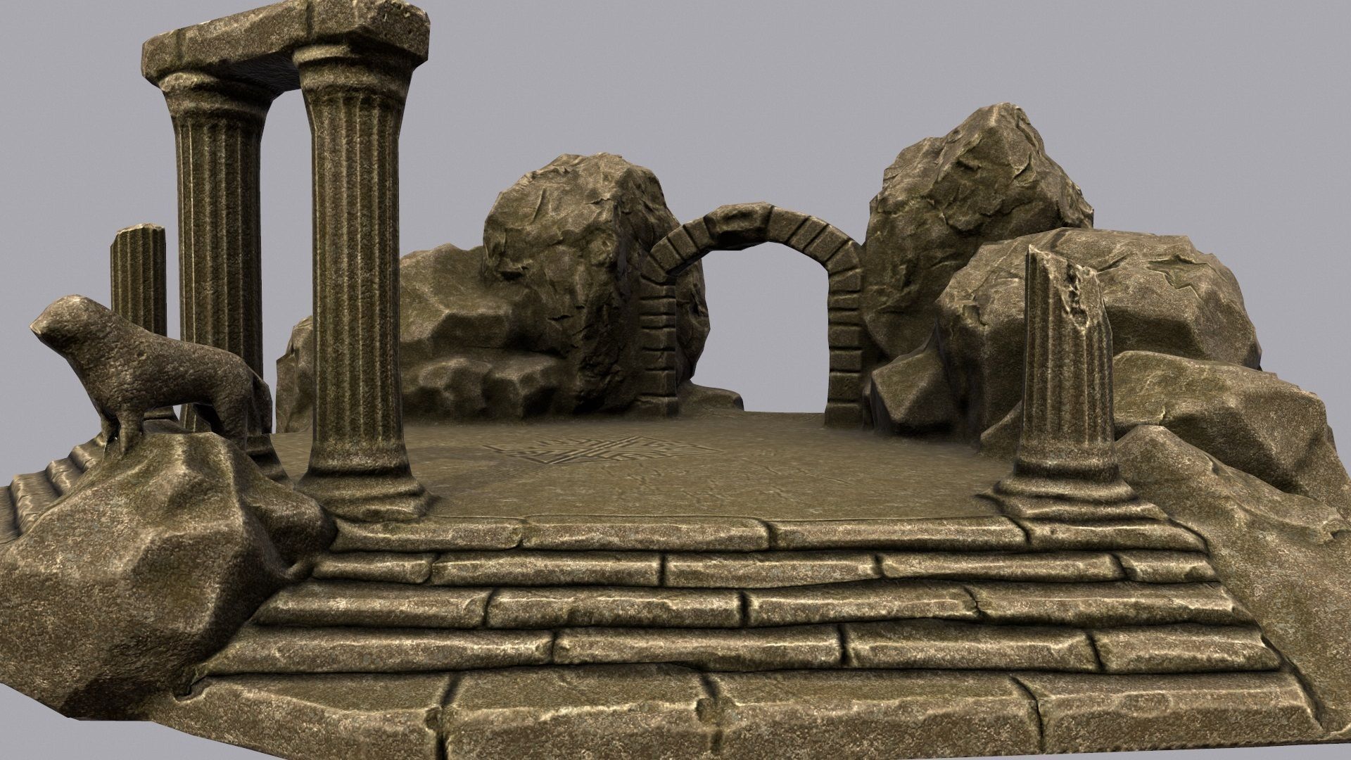 Temples stone structure with steps and pillars Low-poly 3D model_4