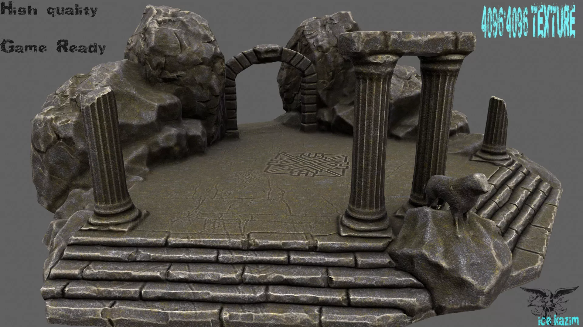 Temple rock Low-poly 3D model