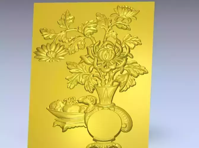3d modelss gold vase with flowers 3D print model