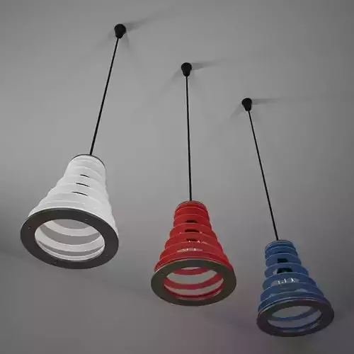 Lamp three different colored pendant lights hanging from ceiling 3D model